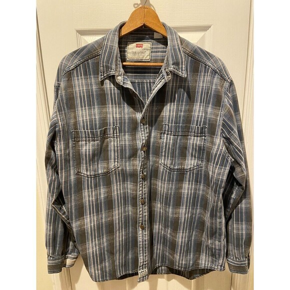 Levis 90s Shirt VINTAGE Men XL Plaid Denim Long Sleeve Relaxed Grunge Nirvana - Picture 1 of 16